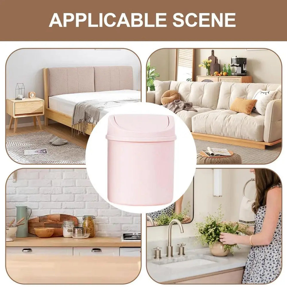 universal Waste Bin with Lid Desktop Office Organizer Storage Home Garbage Basket Container Table Trash Bin Small Trash Can