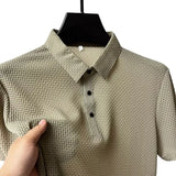 Summer New Men's Lop-up Hollow Short-sleeved Polo Tee Shirt Ice Silk Breathable Business Fashion T-Shirt Male Brand Clothes
