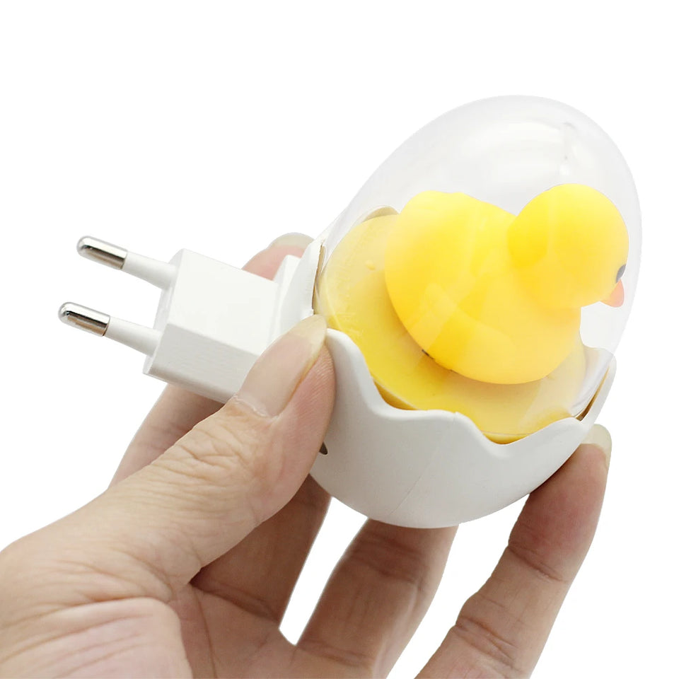 EU Plug 220V Wall Socket Lamps LED Night Light Control Sensor Cute Yellow Duck Bedroom Lamp Gift for Children