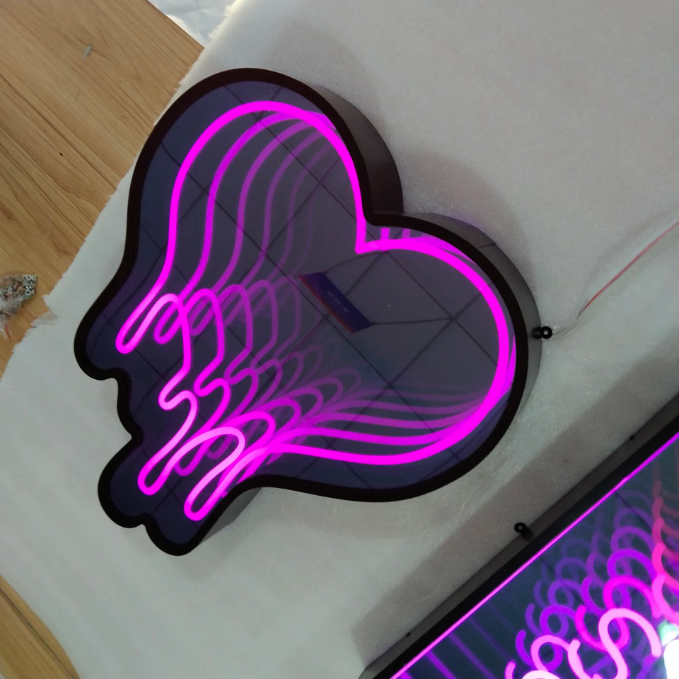Round RGB Infinite mirror neon sign mirror party bedroom bar flexible light strip mirror stainless steel acrylic mirror decor