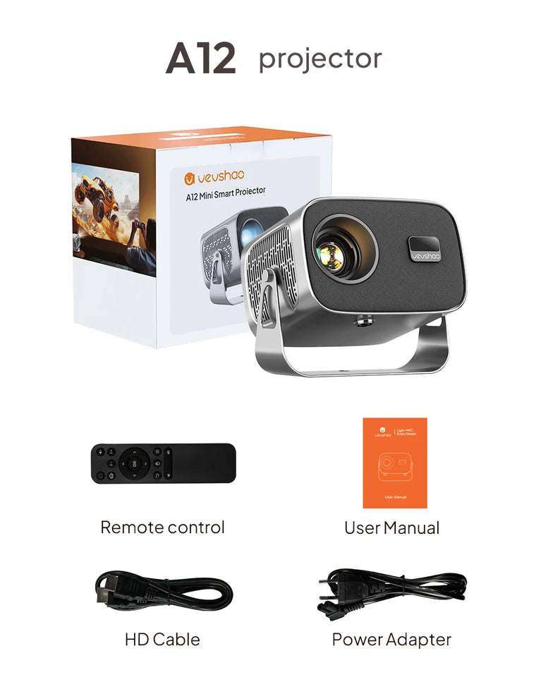 VEVSHAO A12 Projector Mini Portable  LED Video Android 13.0 WIFI 6 Mirror SmartPhone for 1080P 4K Video Home Cinema Projector
