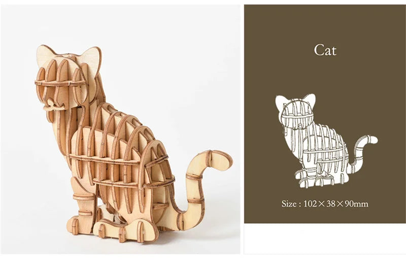 DIY 3D Wooden Puzzle Model Animal Montessori Toys for Children Crafts Dachshund Skeleton Assembly Gift Set for Kids Adults Teens