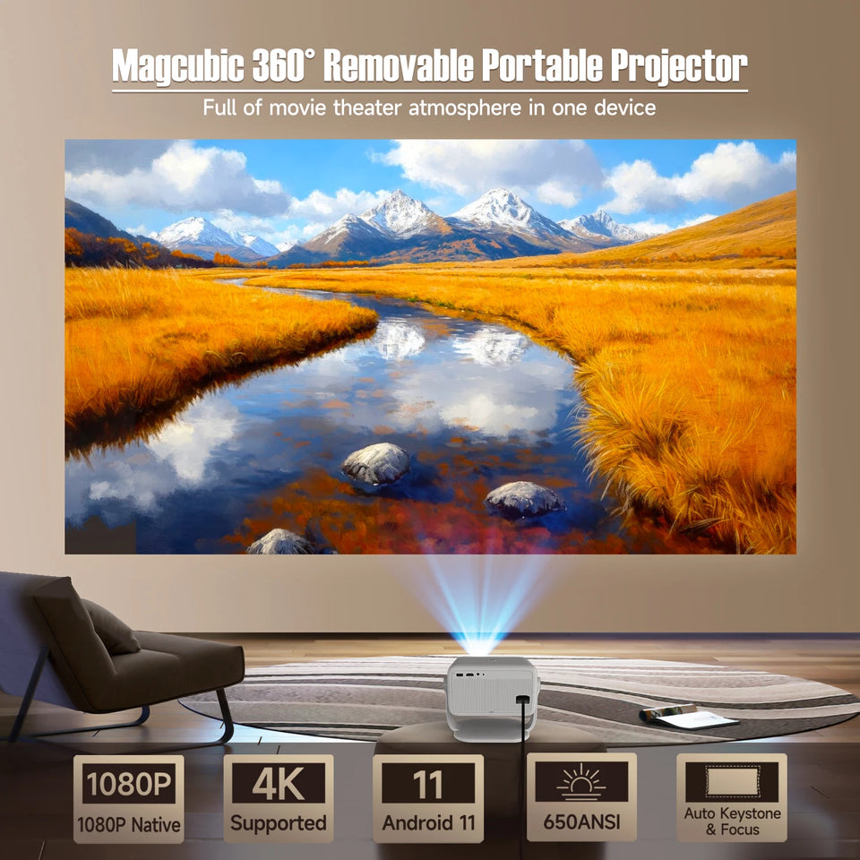 Magcubic Native 1080P 650ANSI 4K Android11 L018 Projector With Auto Keystone Correction Focus Wifi6 BT5.2 Portable Movie Outdoor