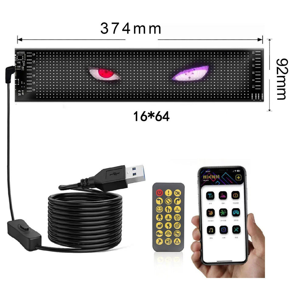 Devil's Eye LED Car Display USB 5V Matrix Pixel Panel APP Control RGB Graffiti Scrolling Text Animation For Halloween Christmas