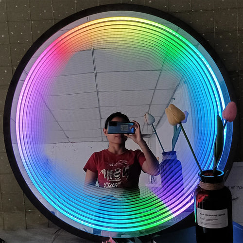 Round RGB Infinite mirror neon sign mirror party bedroom bar flexible light strip mirror stainless steel acrylic mirror decor