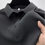 Summer New Men's Lop-up Hollow Short-sleeved Polo Tee Shirt Ice Silk Breathable Business Fashion T-Shirt Male Brand Clothes