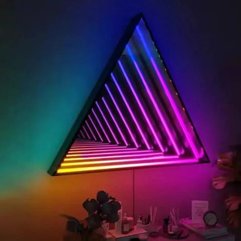 Round RGB Infinite mirror neon sign mirror party bedroom bar flexible light strip mirror stainless steel acrylic mirror decor
