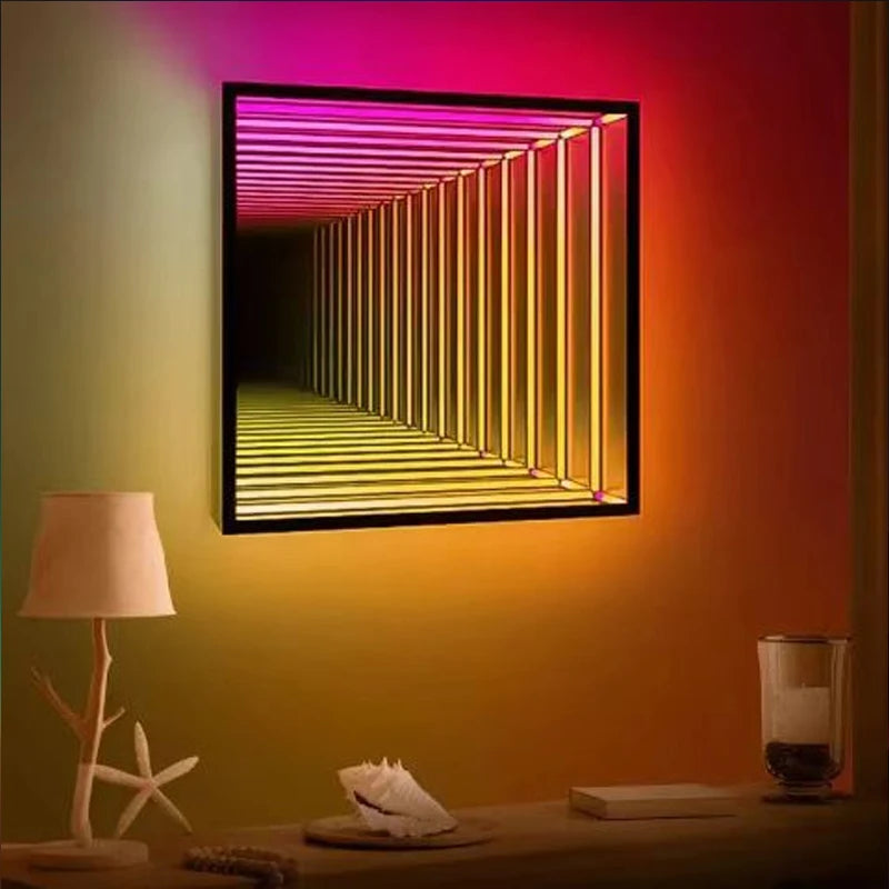 Round RGB Infinite mirror neon sign mirror party bedroom bar flexible light strip mirror stainless steel acrylic mirror decor