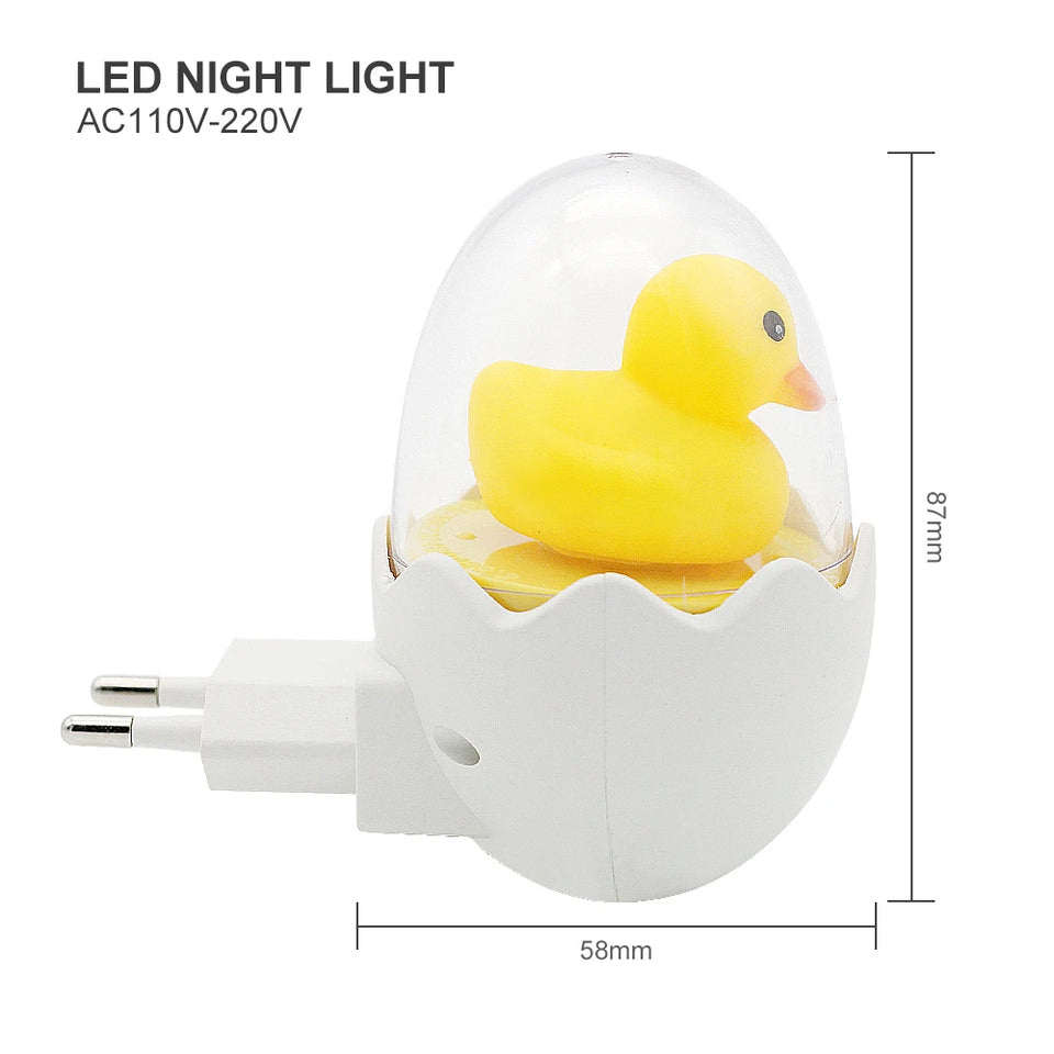 EU Plug 220V Wall Socket Lamps LED Night Light Control Sensor Cute Yellow Duck Bedroom Lamp Gift for Children