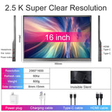16 inch Portable Monitor 2.5K/120HZ/100%sRGB  For Laptop XBox PS4 / 5 Switch Cell Phone Computer Extension Gaming  Travel Screen
