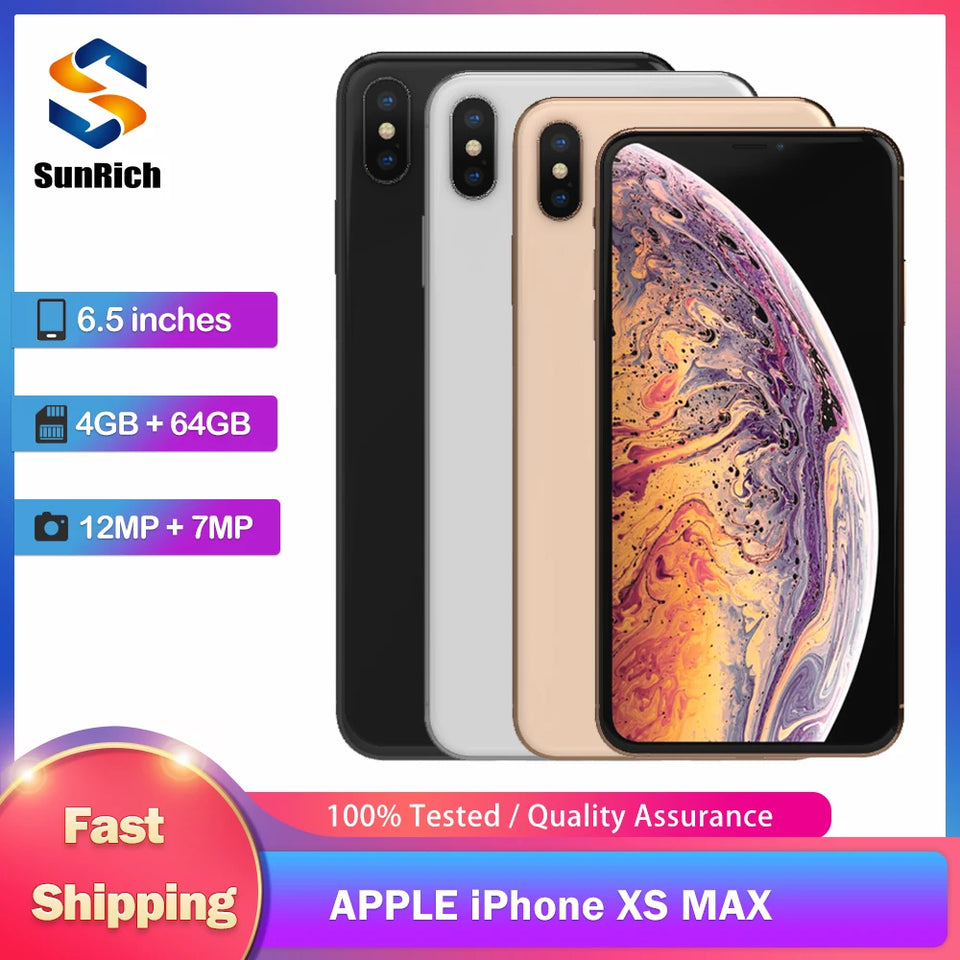 Apple iPhone XS Max 6.5" RAM 4GB ROM 64GB 256GB Mobile phone Hexa Core IOS A12 NFC LTE 4G  Original iphone xs max cellphone