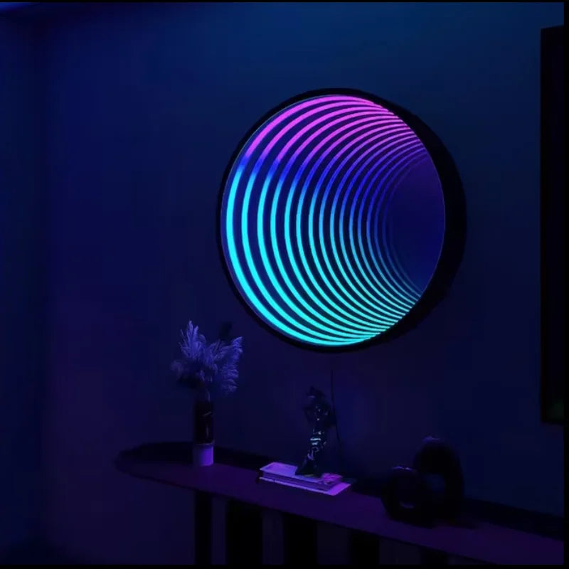 Round RGB Infinite mirror neon sign mirror party bedroom bar flexible light strip mirror stainless steel acrylic mirror decor