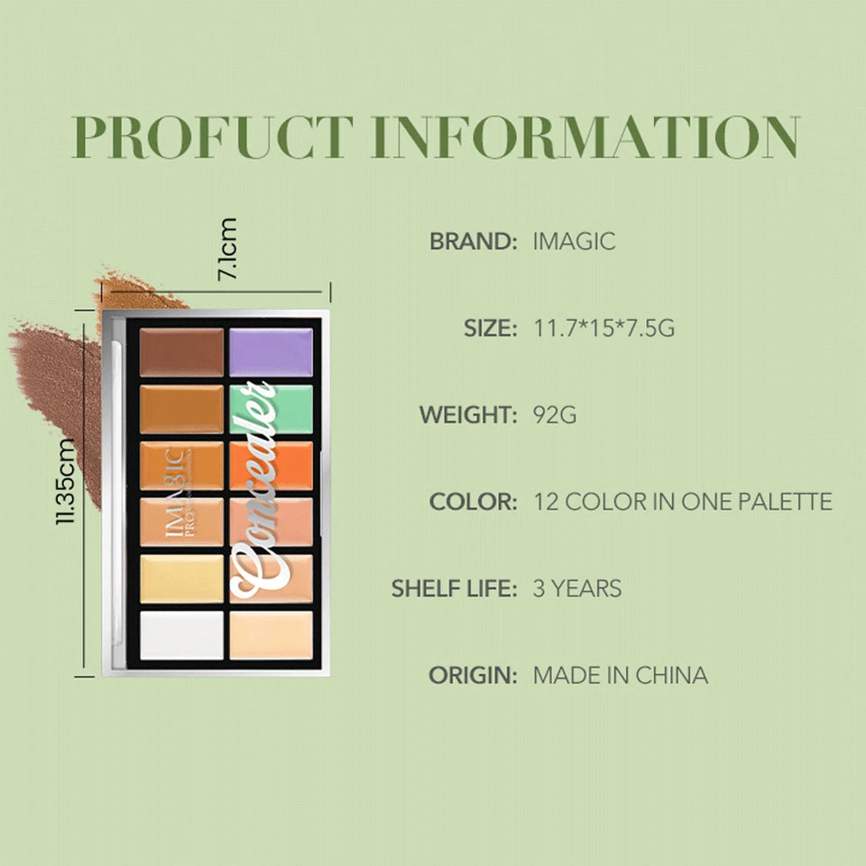 IMAGIC 12-Color Concealer Foundation Cream Covers Acne Marks Dark Circles Full Coverage Suit for All Skin Primer Makeup Cometics