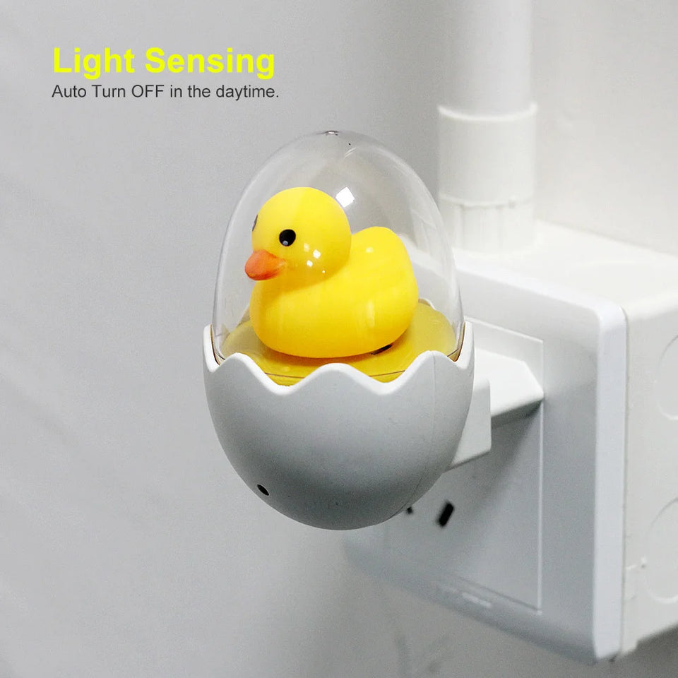 EU Plug 220V Wall Socket Lamps LED Night Light Control Sensor Cute Yellow Duck Bedroom Lamp Gift for Children