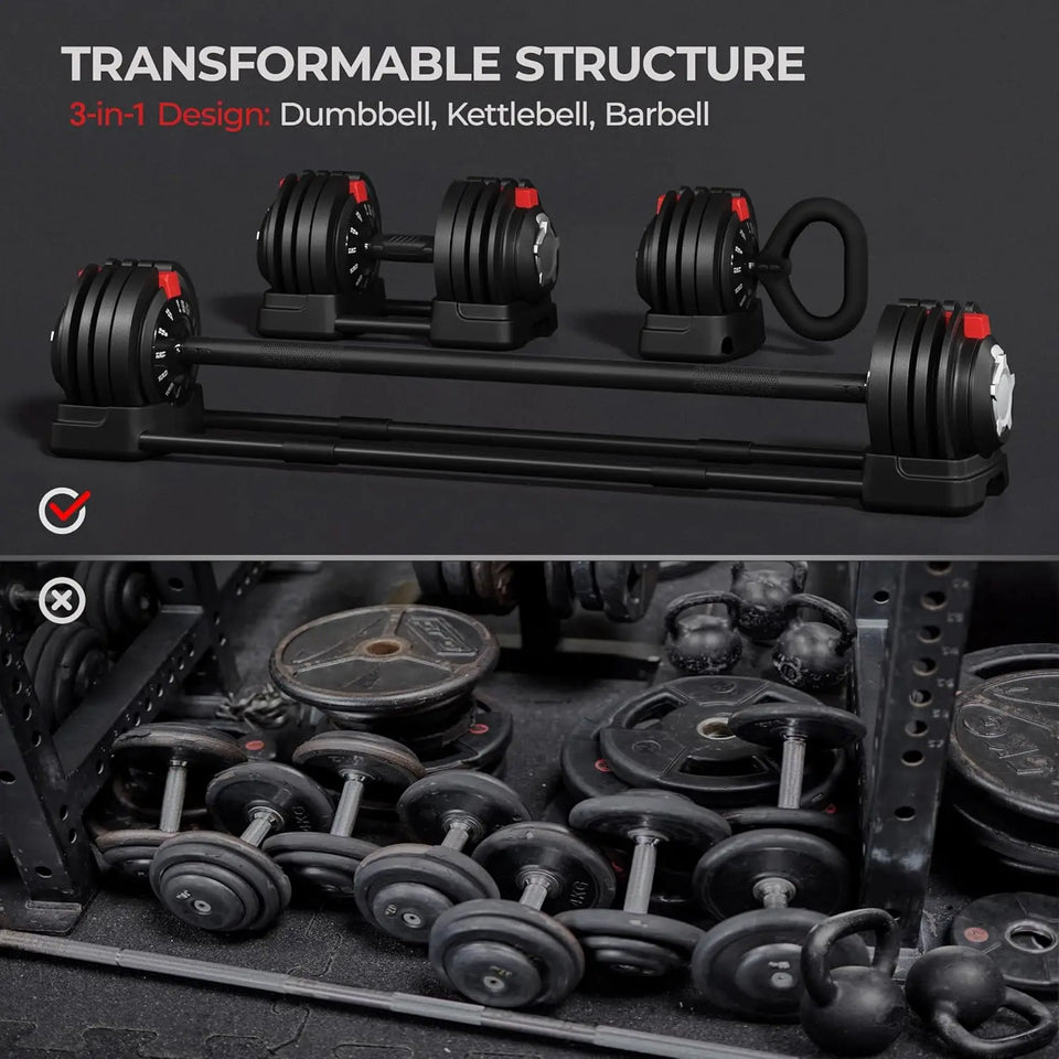 Adjustable Dumbbell Set Free Weight Dumbbells 52.5lbs/90lbs Fast Adjust Dumbbells Dumbbell Weight Set, with Tray for Men/W