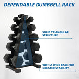 BalanceFrom 150LB Coated Hex Dumbbell Weight Set and A-Frame Storage Rack, 5-25 lbs Pairs