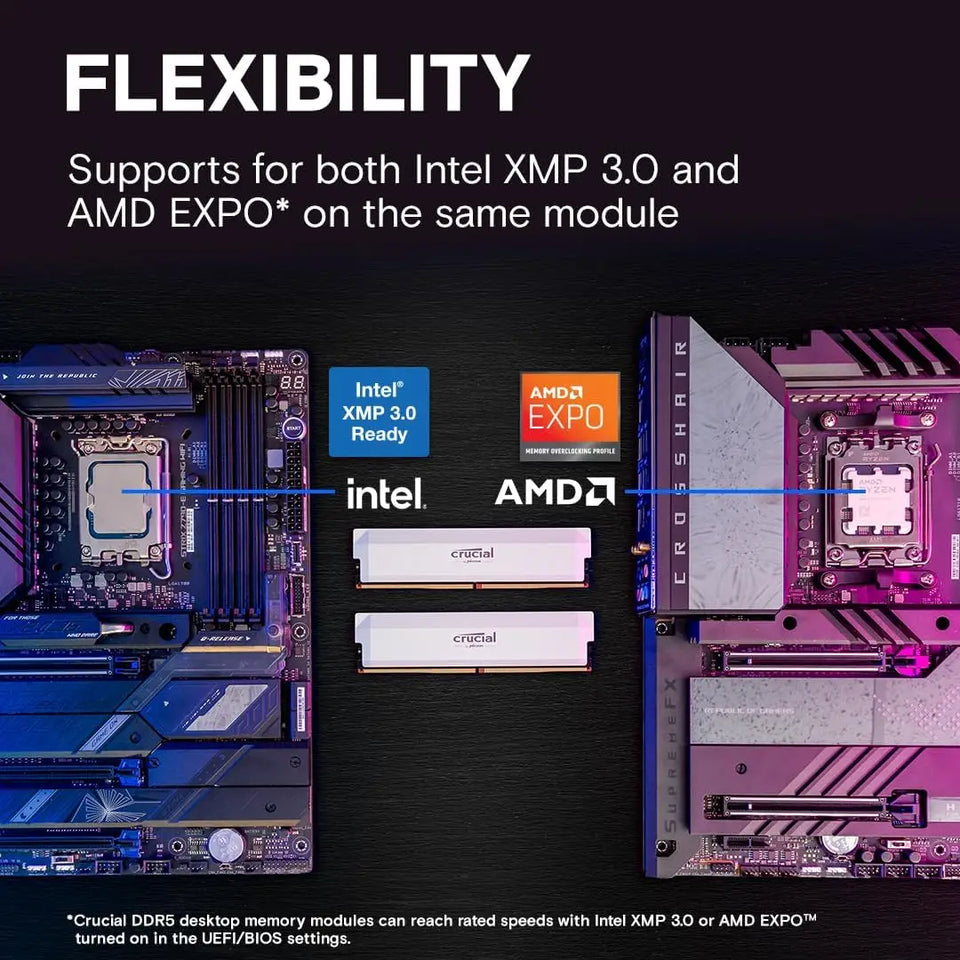 Crucial Pro DDR5 RAM 2x16GB 6000MHz, 6400MHz Overclocking Desktop Gaming Memory, Intel XMP 3.0 & AMD Expo Compatible-OEM Package