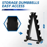 BalanceFrom 150LB Coated Hex Dumbbell Weight Set and A-Frame Storage Rack, 5-25 lbs Pairs