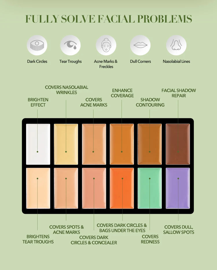 IMAGIC 12-Color Concealer Foundation Cream Covers Acne Marks Dark Circles Full Coverage Suit for All Skin Primer Makeup Cometics